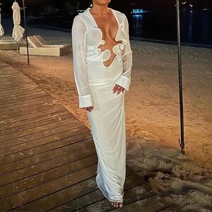 Christopher Esber White Cut-Out Hardware Maxi Dress UK8 Statement Resort Evening